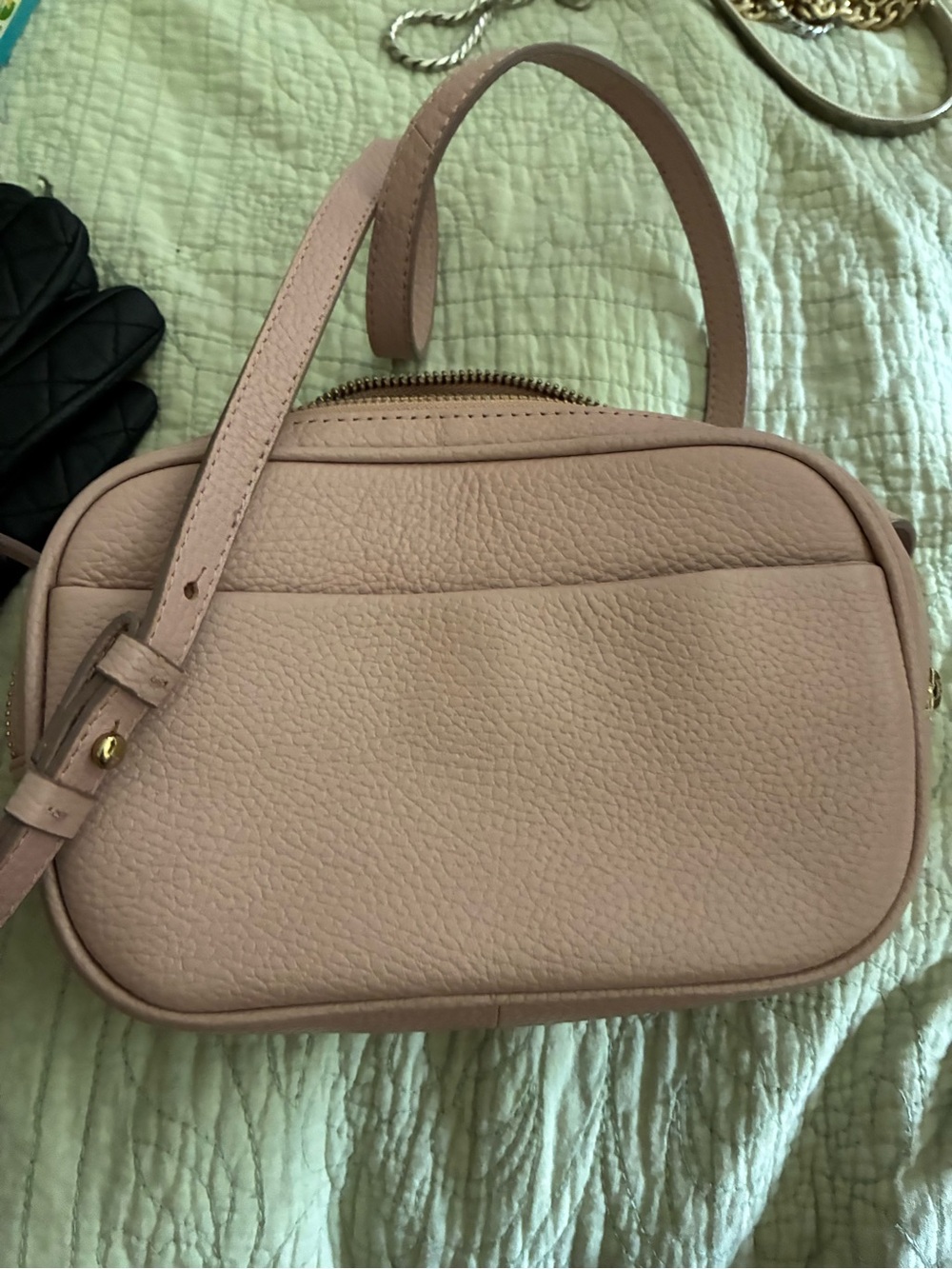 Pebbled Leather Crossbody Bag in Light Blush